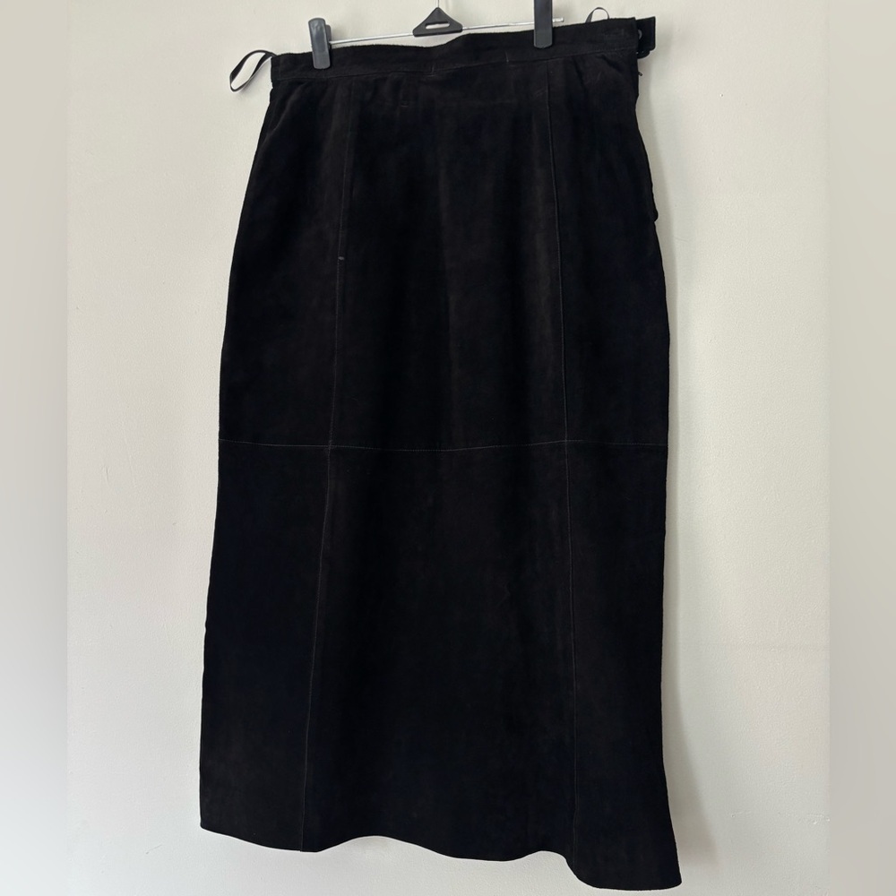 Vintage Black Grunge Suede Whimsygoth Maxi Dark Fairycore Leather Skirt - Medium